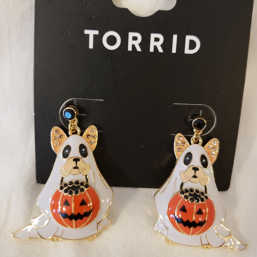 Torrid Festive Dog Earrings with Pumpkin Design